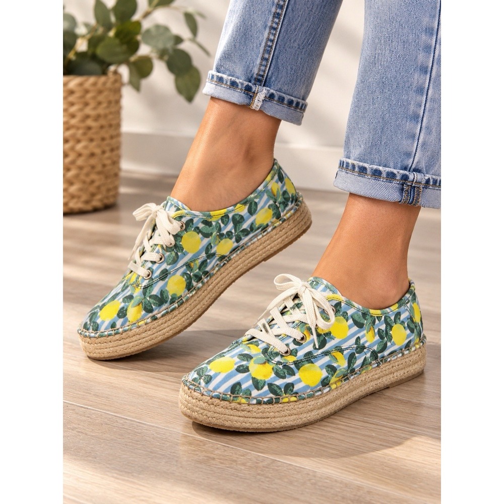 Gianni Bini Dunnigan Lemon Stripe Espadrille Shoes Women's 8M Lace Up Oxford